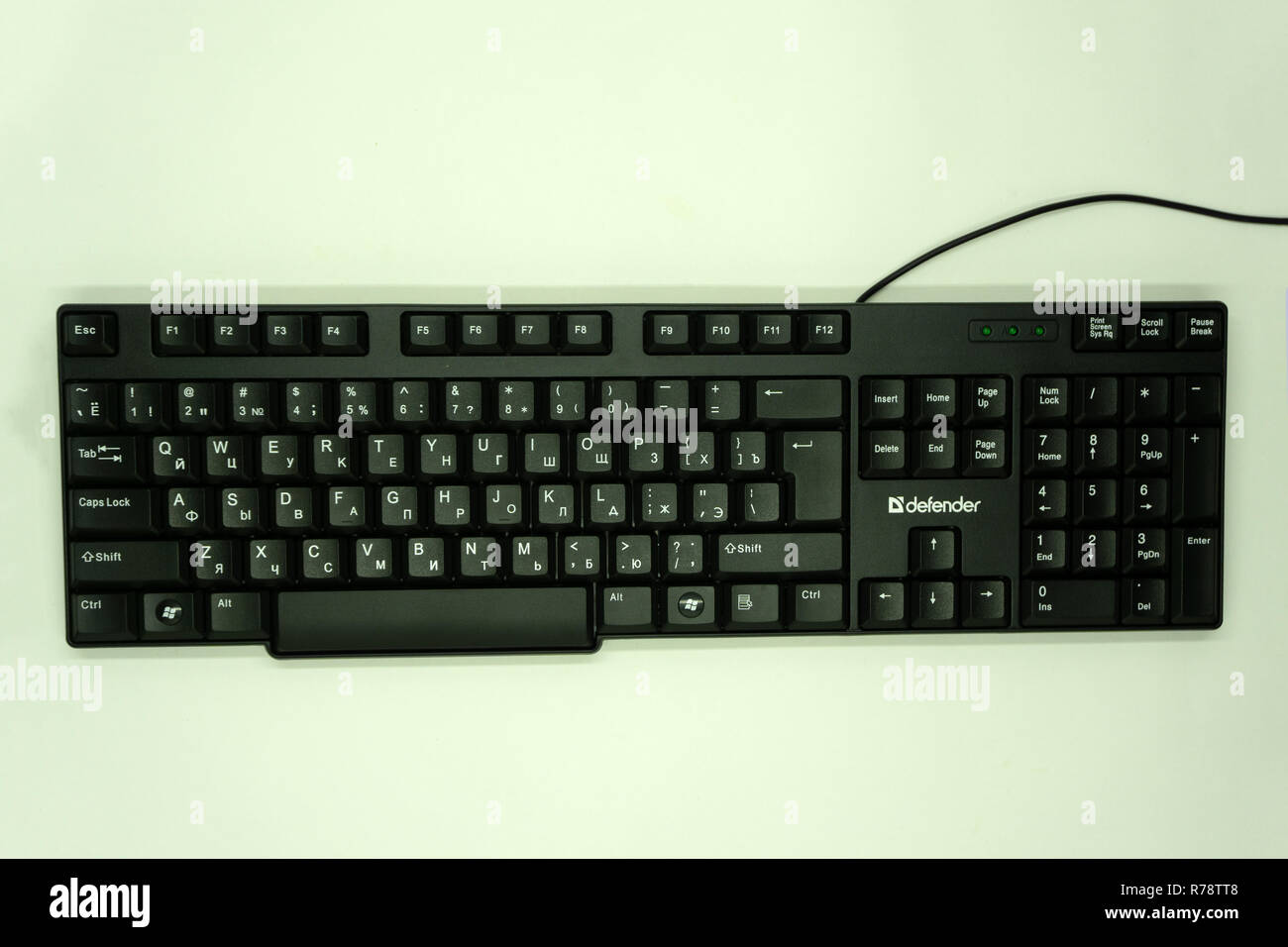 Tastatur, schwarz Nahaufnahme Defender - Russland Berezniki, 25. Dezember 2017 Stockfoto