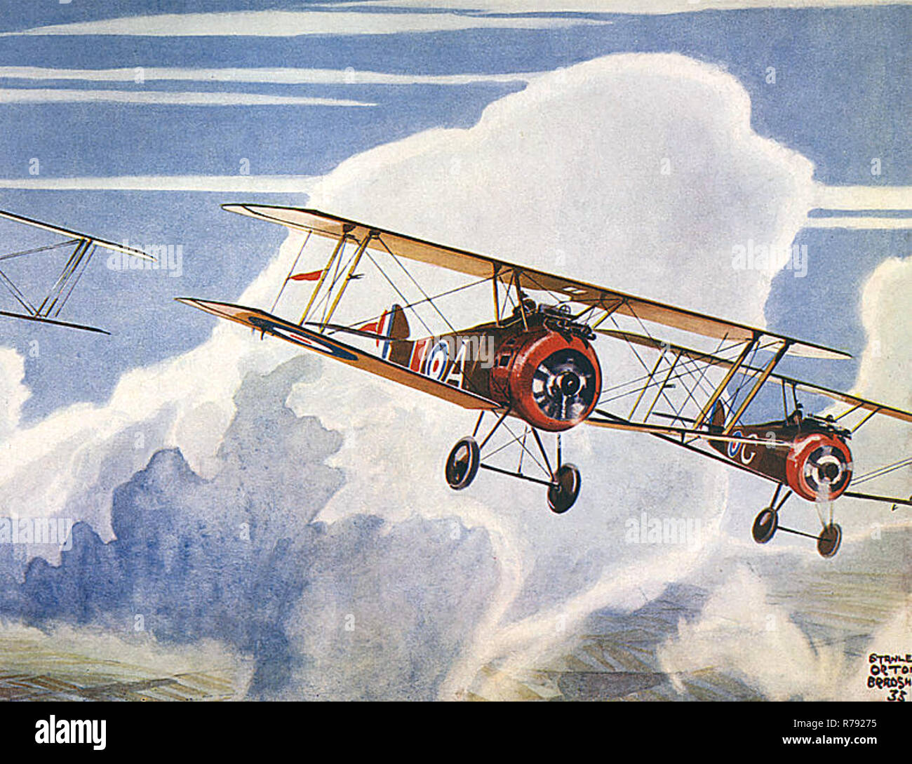 SOPWITH CAMELS Ersten Weltkrieg Kampfflugzeuge in der Ausbildung in einem Gemälde 1938 Stockfoto