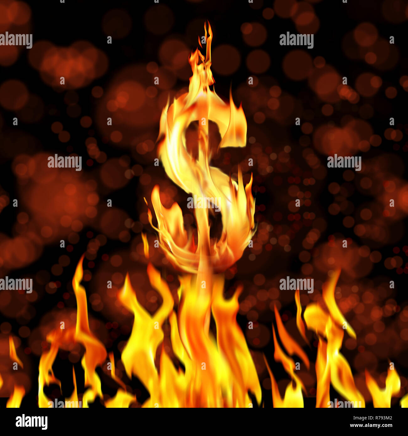 Dollarzeichen und Feuer flammen Stockfoto