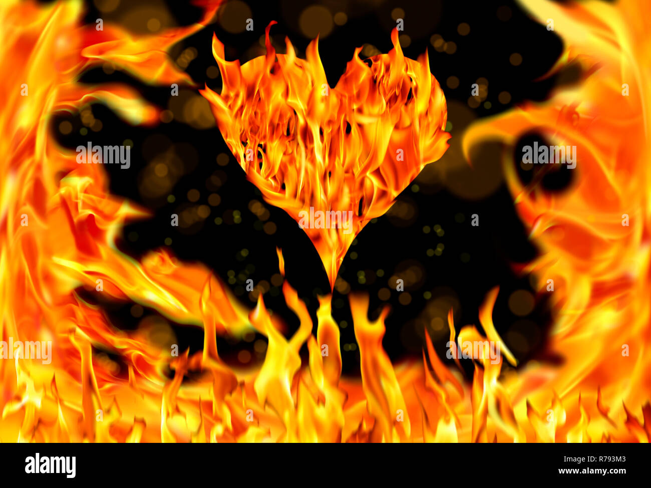 Herz und Feuer flammen Stockfotografie Alamy