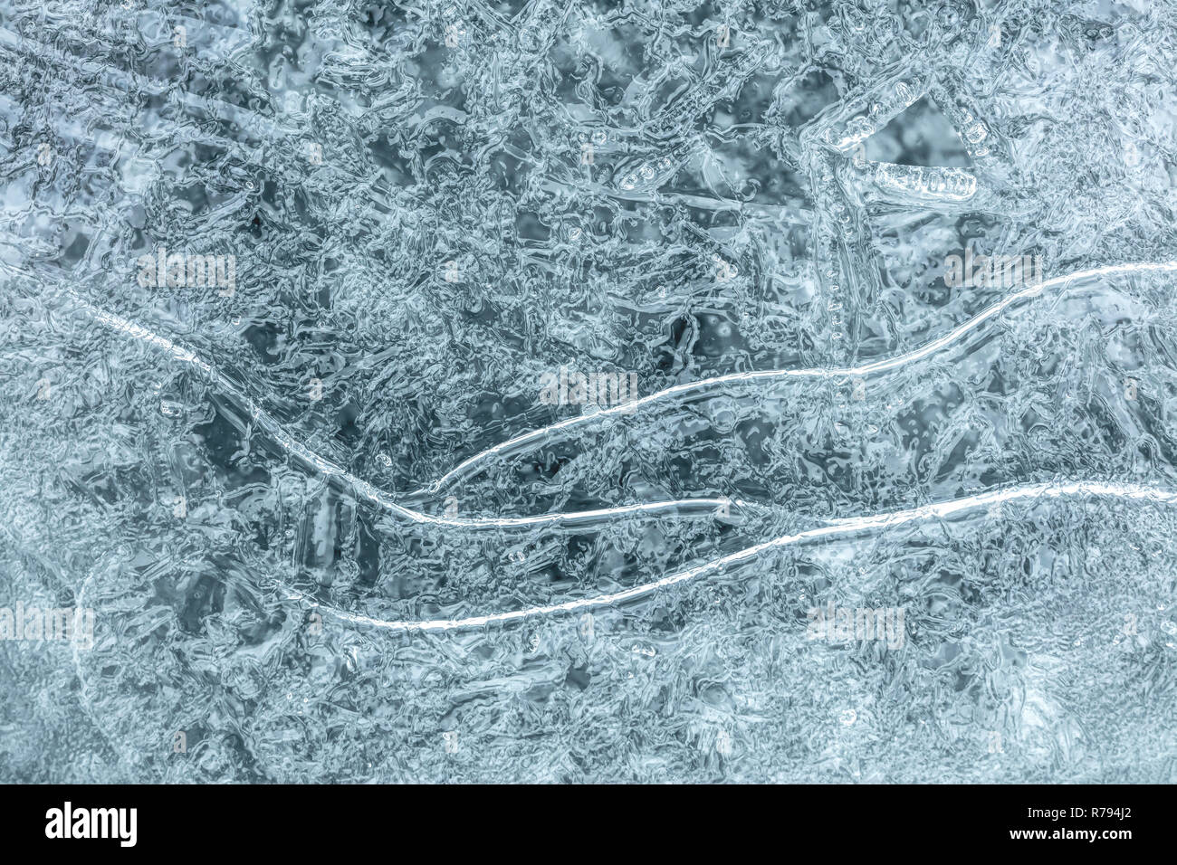 Gefrorene Eis des Flusses für den Winter strukturierten Hintergrund, Makro anzeigen Stockfoto