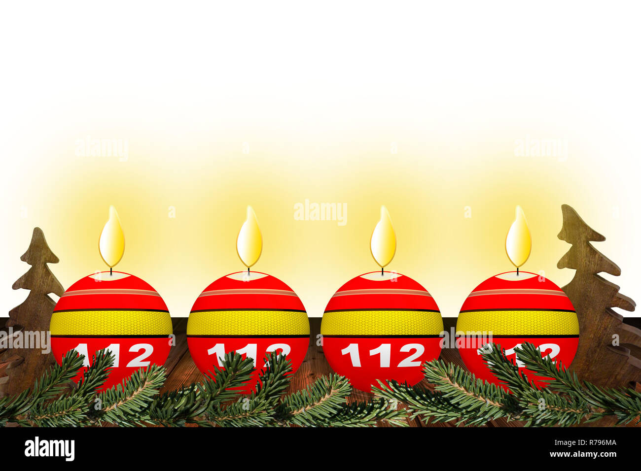 Vier brennenden Kerzen, Weihnachten Hintergrund für Feuerwehr Stockfoto