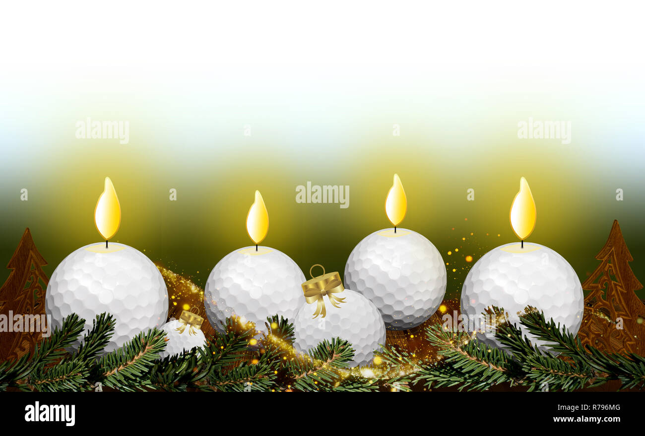 Vier brennenden Kerzen, Weihnachten Hintergrund für Golf Club Stockfoto