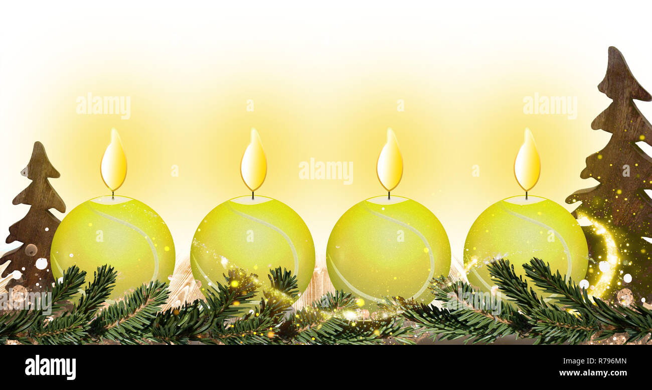Vier brennenden Kerzen, Weihnachten Hintergrund für Tennis Clubs Stockfoto