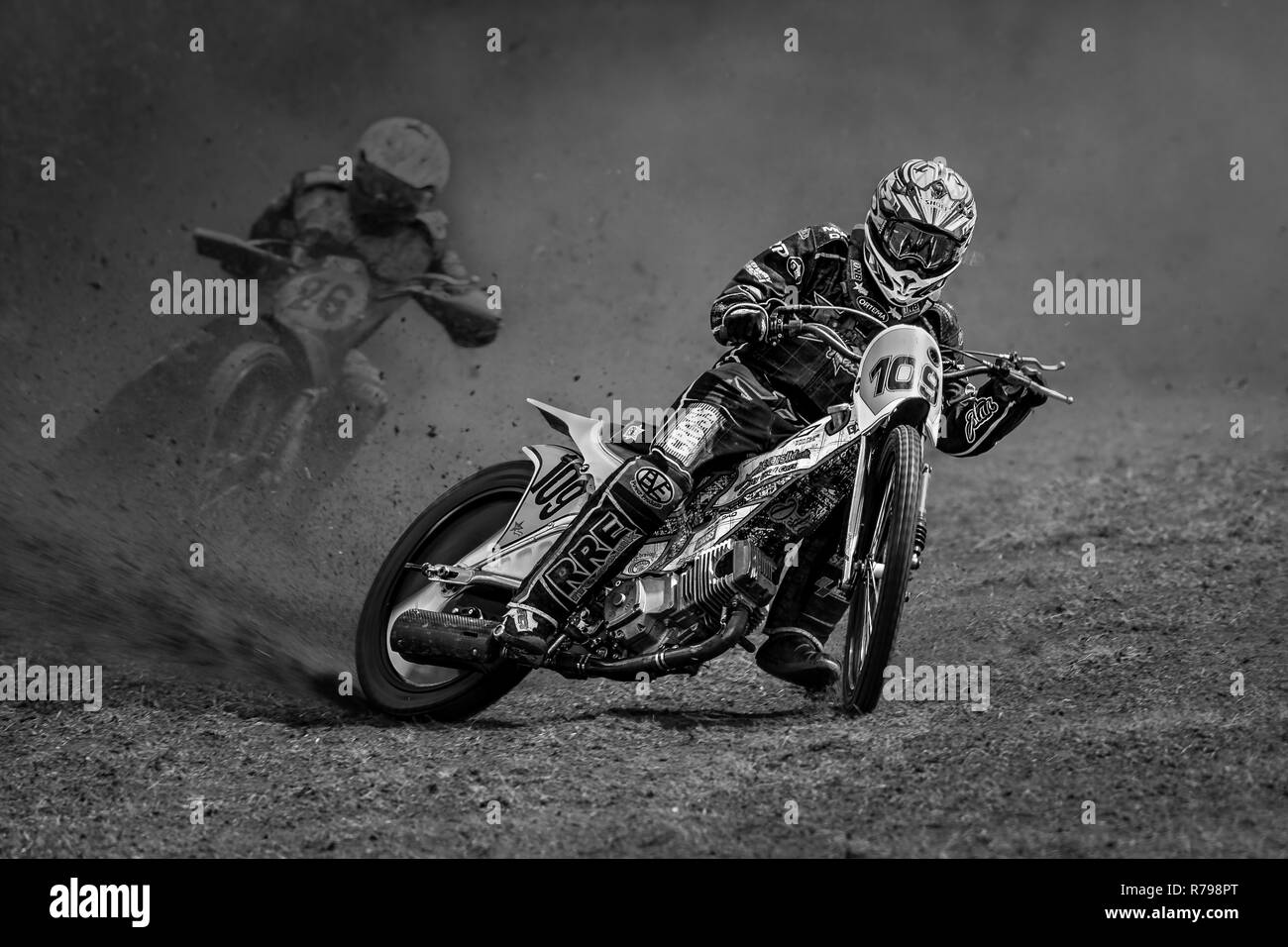 Motorradfahrer konkurrieren auf Gras track Motorrad Racing bei Gawsworth, Cheshire Stockfoto