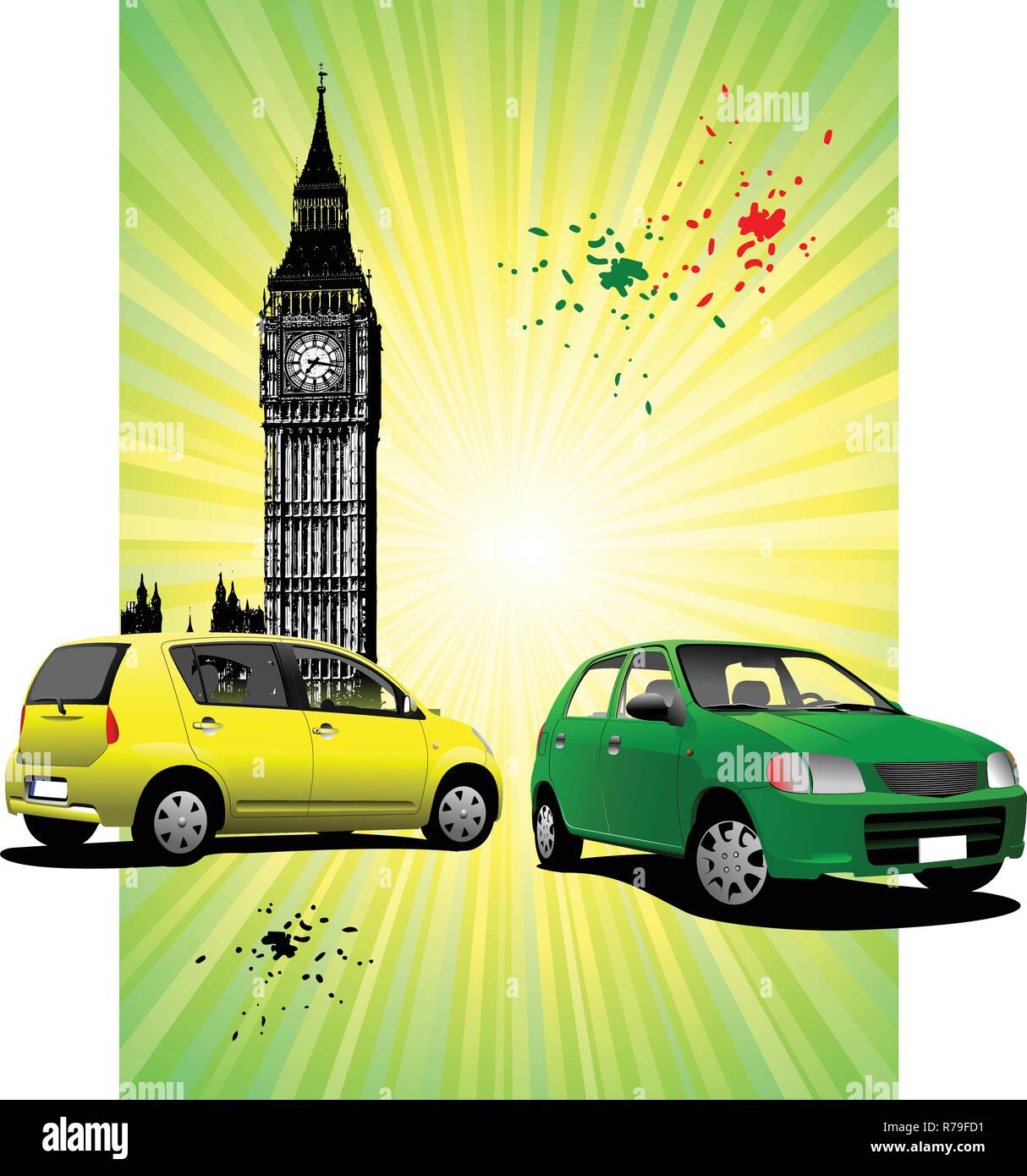 London Poster mit zwei Autos Bild. Vektor-illustration Stock Vektor