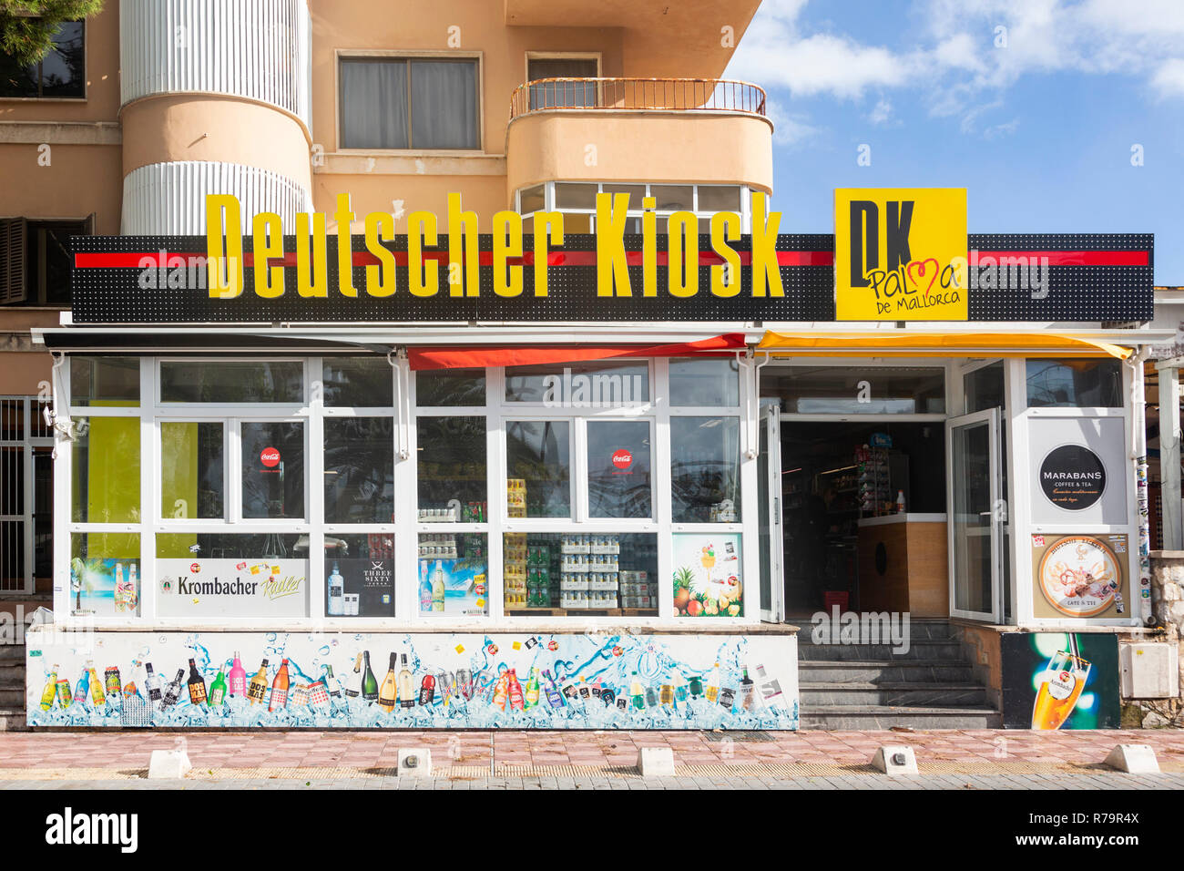 Deutschen shop oder Kiosk in der so genannten Ballermann Gegend von Playa de Palma, Platya de Palma, Mallorca, Mallorca, Balearen, Spanien, Europa Stockfoto