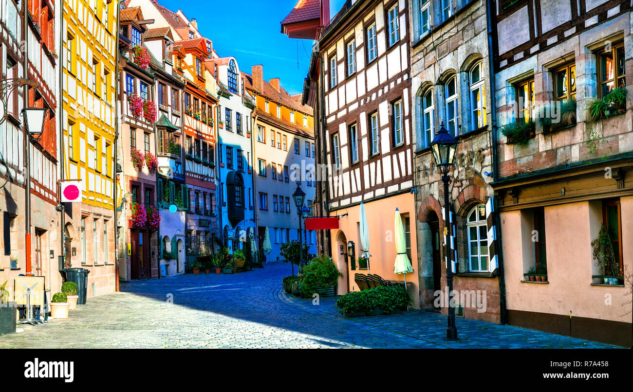 Schöne Nürnberg Stadt, Ansicht mit alten Straßen, Bayern, Deutschland. Stockfoto