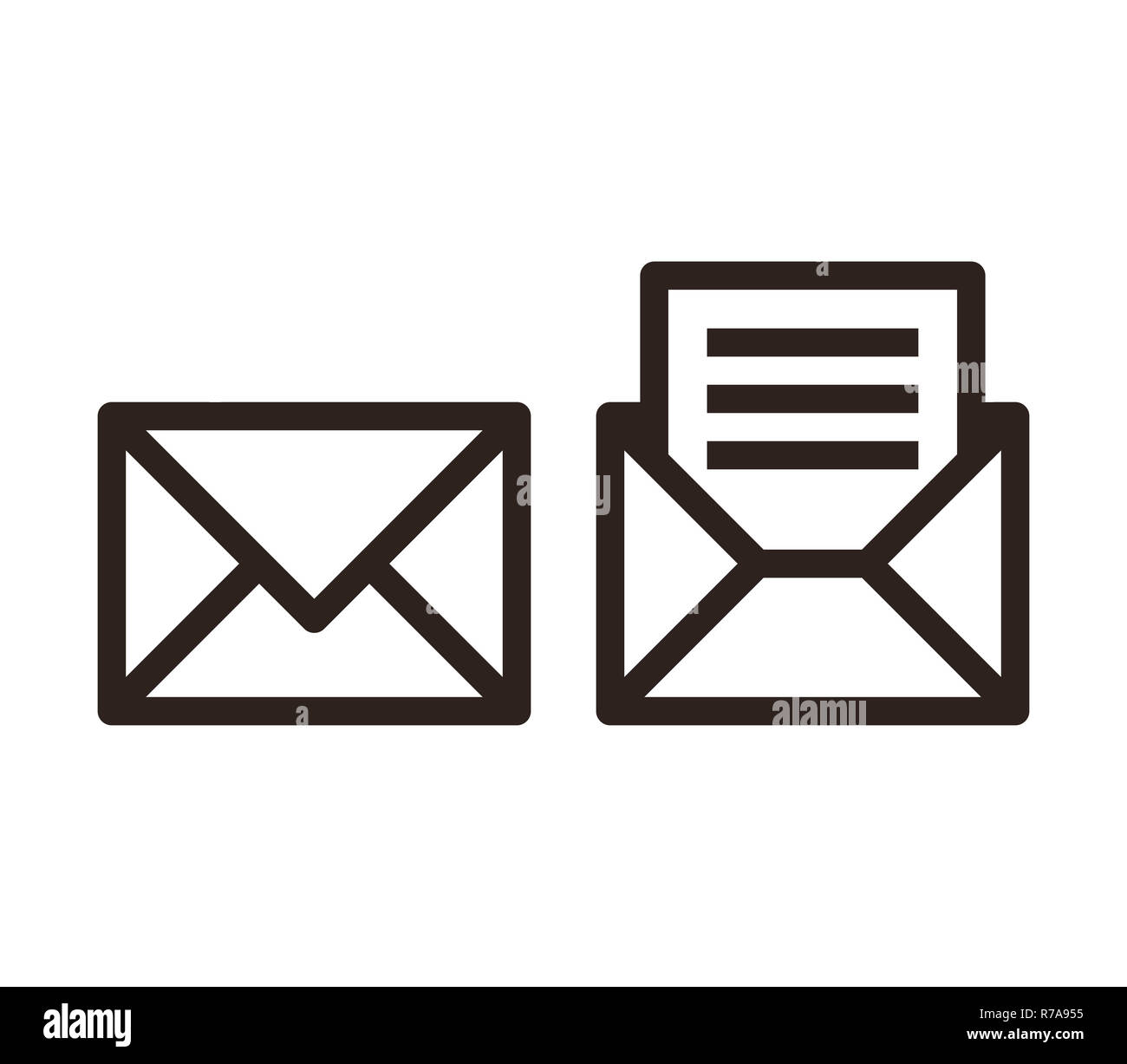 E-mail Icon Set. Umschlag Zeichen auf weißem Hintergrund Stockfoto