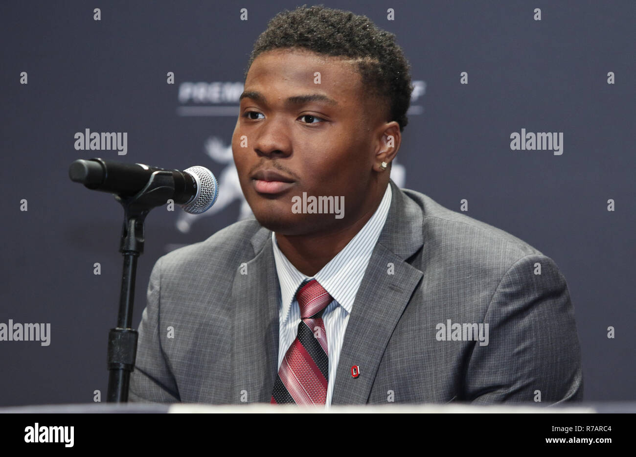 NEW YORK - Dez 8: Ohio State quarterback Dwayne Haskins während einer Pressekonferenz vor der 84th Heisman Trophy Zeremonie am 8. Dezember 2018 im New York Marriott Marquis in New York City. Credit: AKPhoto/Alamy leben Nachrichten Stockfoto