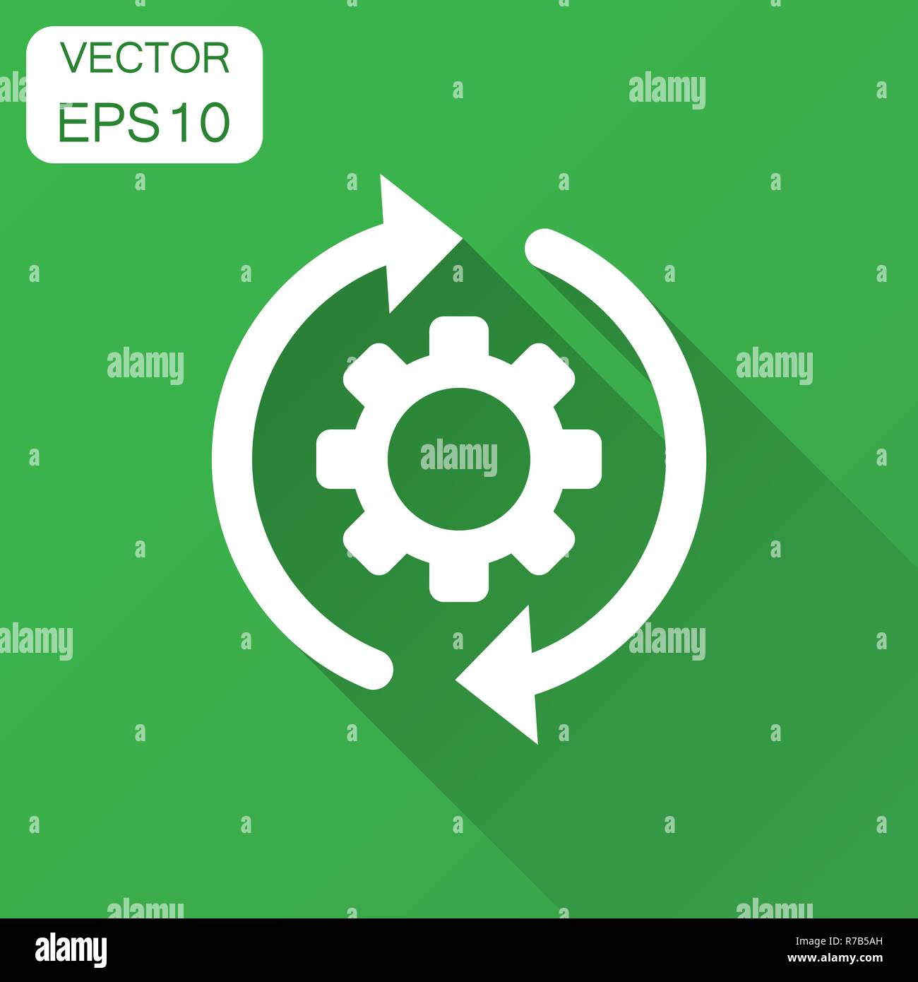 Workflow-prozess Symbol im flachen Stil. Zahnrad Zahnrad mit Pfeilen Vector Illustration mit langen Schatten. Workflow Business Konzept. Stock Vektor