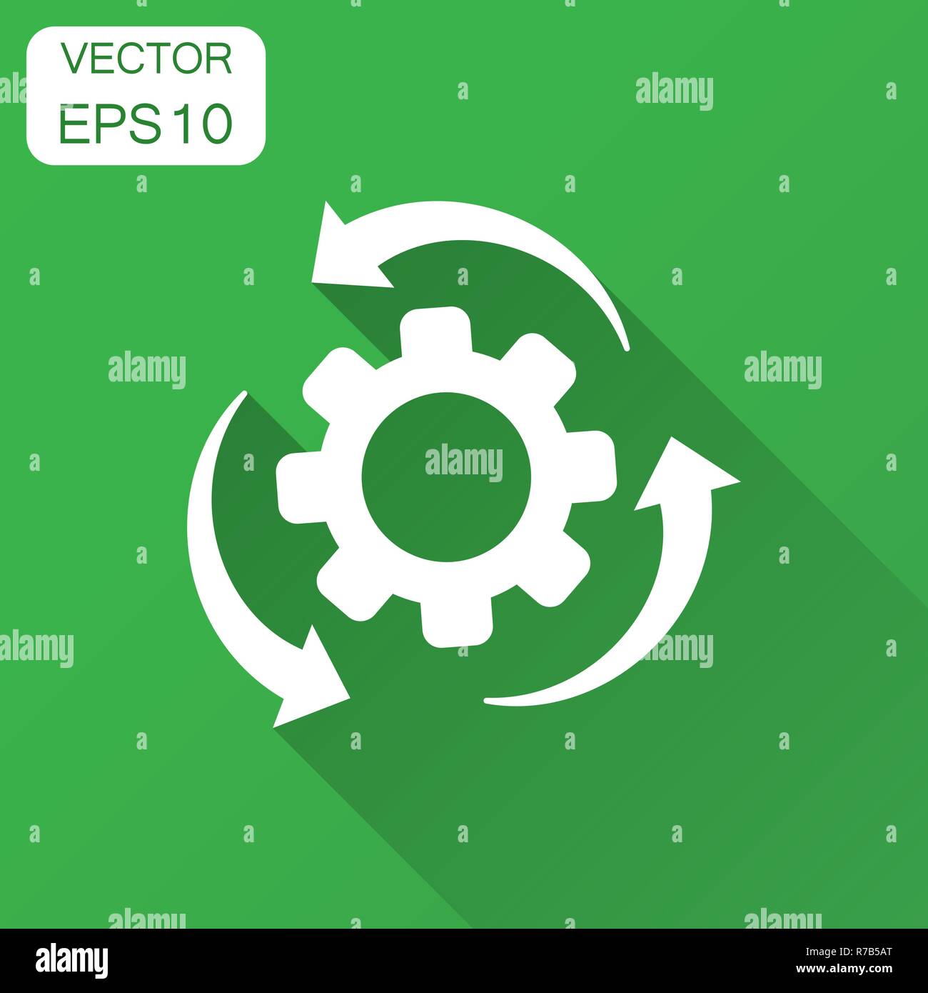 Workflow-prozess Symbol im flachen Stil. Zahnrad Zahnrad mit Pfeilen Vector Illustration mit langen Schatten. Workflow Business Konzept. Stock Vektor