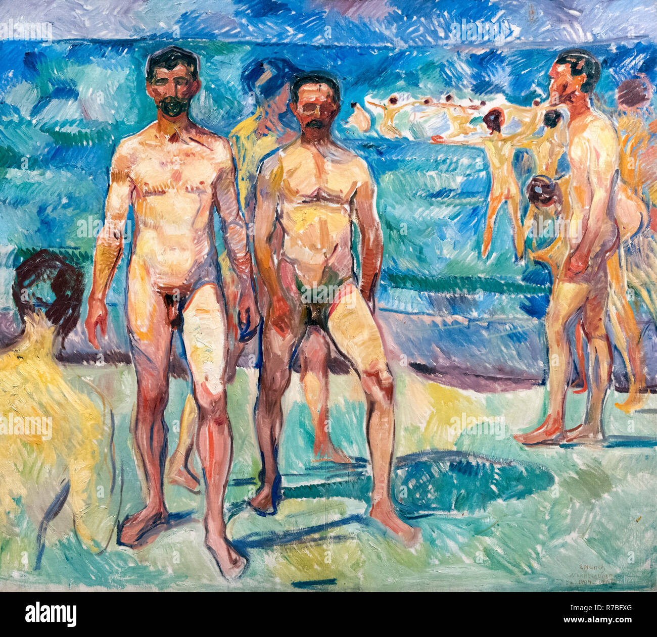 Baden Männer von Edvard Munch (1863-1944), Öl auf Leinwand, 1907-8 Stockfoto