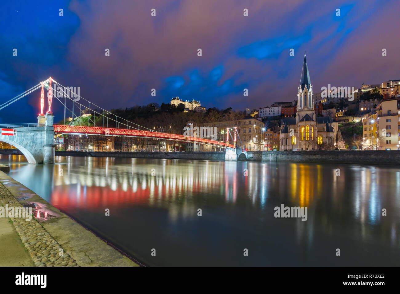 Nacht Altstadt von Lyon, Frankreich Stockfoto