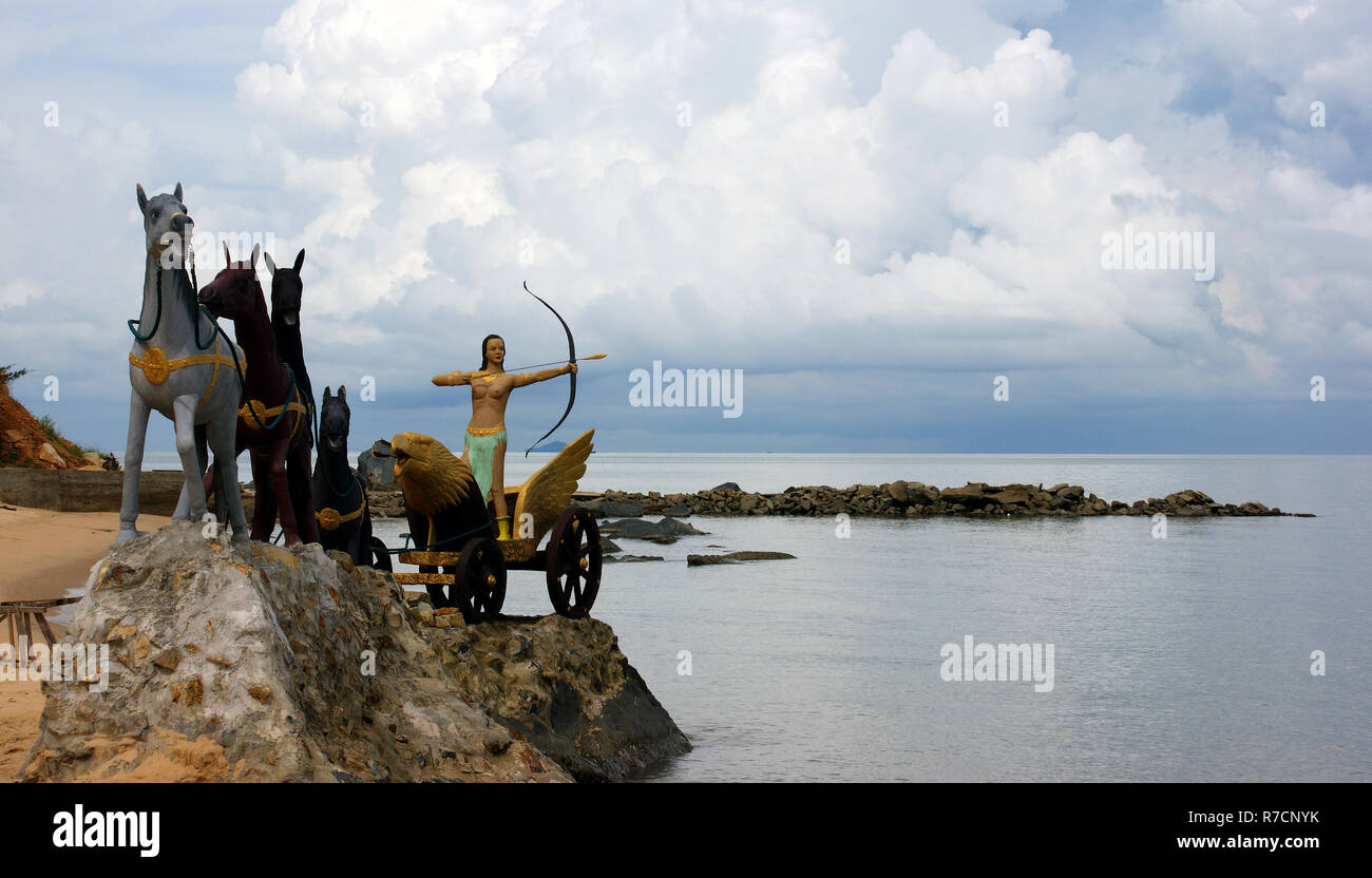 Pantai Batu Payung Strand Statue, Singkawang, West Kalimantan, Indonesien Stockfoto