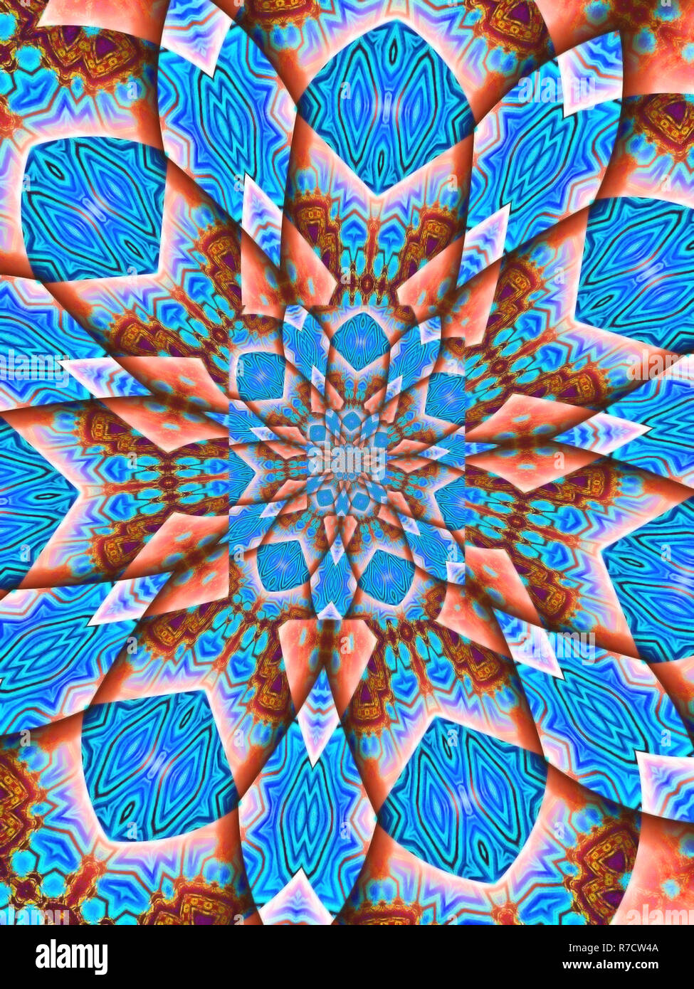 Ein schillerndes überwiegend Himmelblau komplizierte Kaleidoskop. Stockfoto