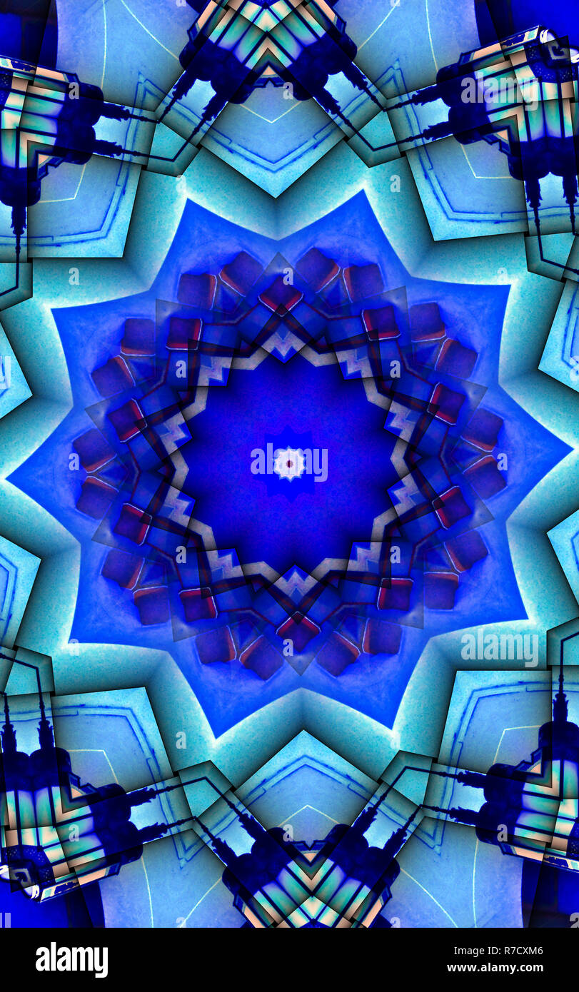 Eine unberührte und icy blue Multi layered Kaleidoskop. Stockfoto