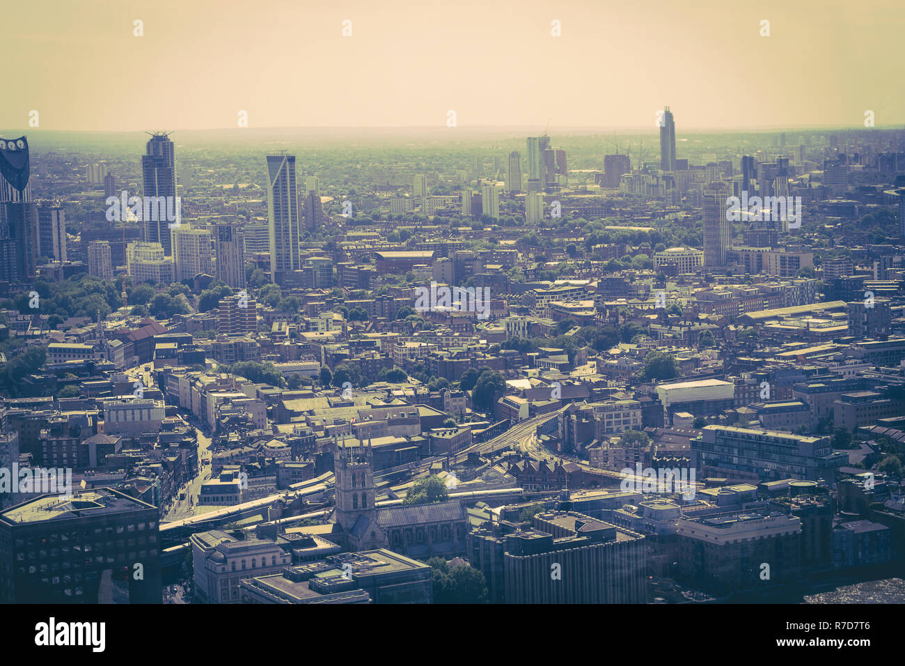 Panorama von London City von oben, Vintage Style genommen, Vereinigtes Königreich Stockfoto