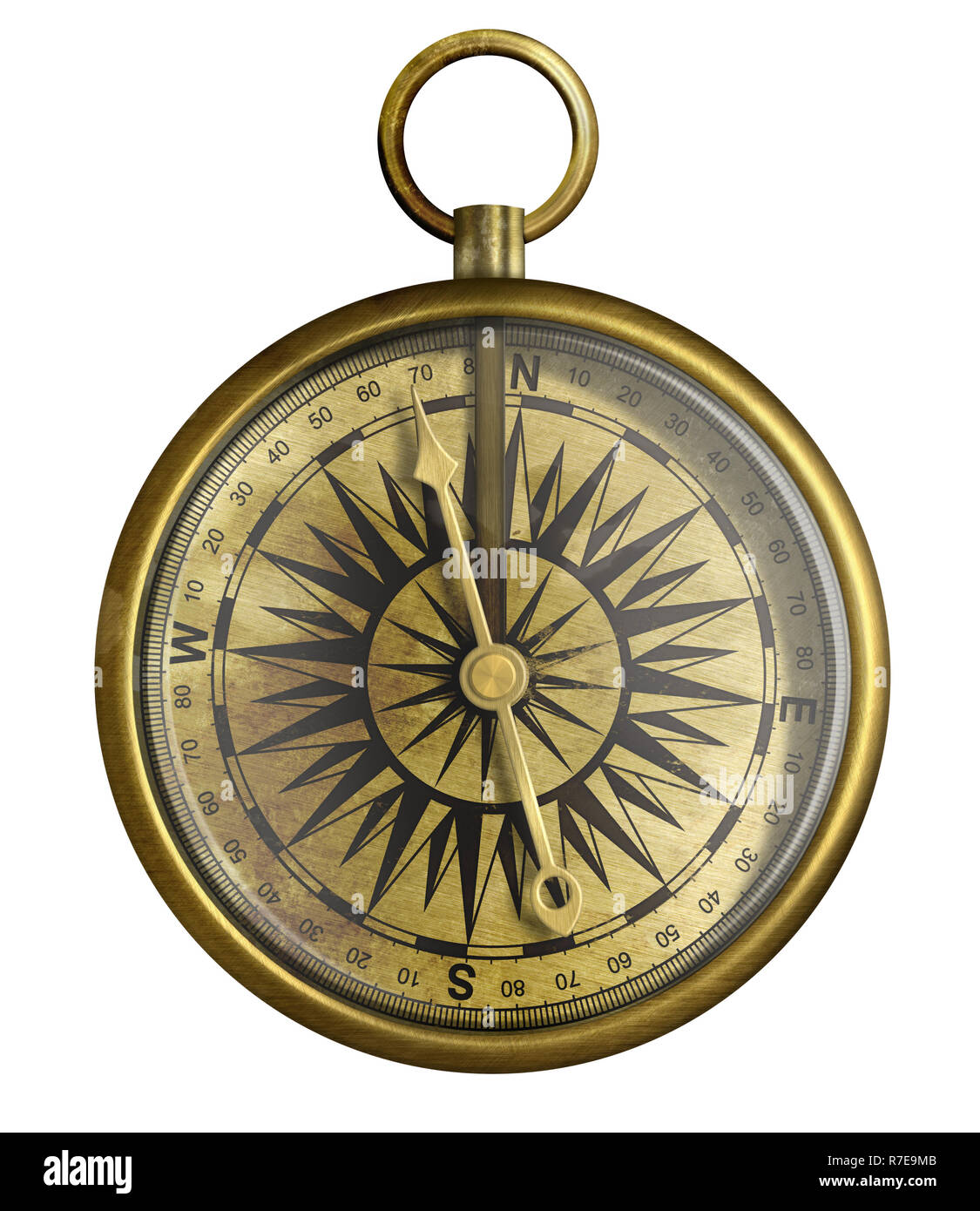 Vintage Kompass 3D-Illustration isoliert auf weißem Stockfoto