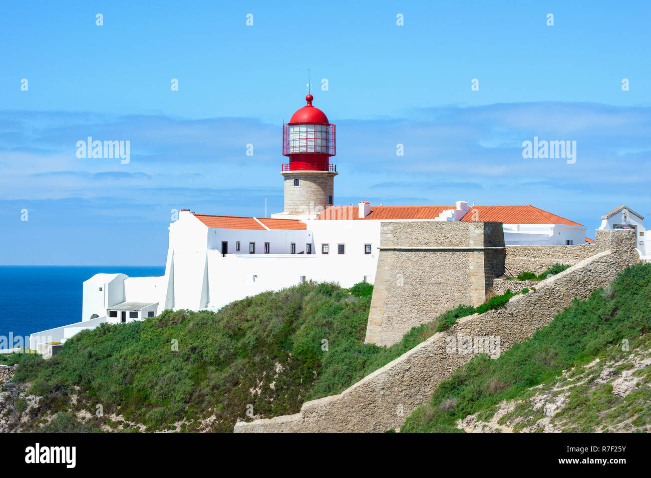 Leuchtturm, Cabo de São Vicente oder Kap St. Vincent, Algarve, Portugal Stockfoto