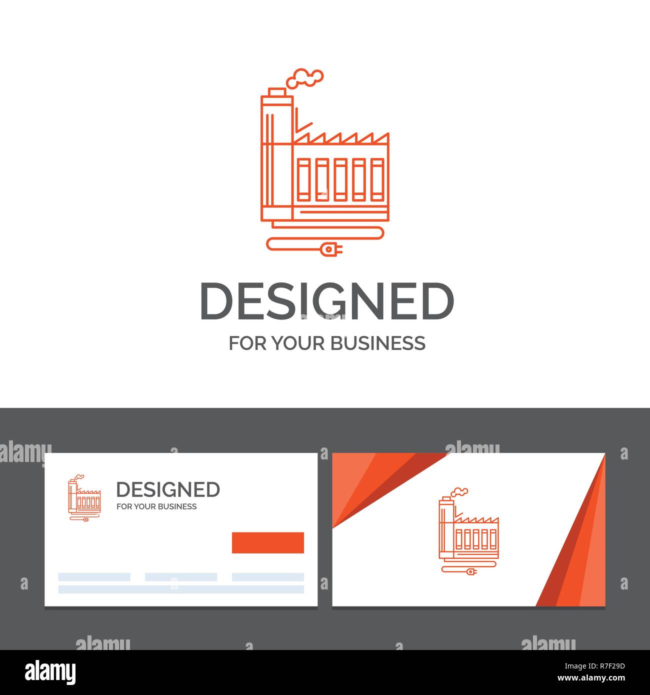 Business Logo Vorlage für Verbrauch, Ressourcen, Energie, Fabrik, Herstellung. Orange Visitenkarten mit Logo Vorlage Stock Vektor