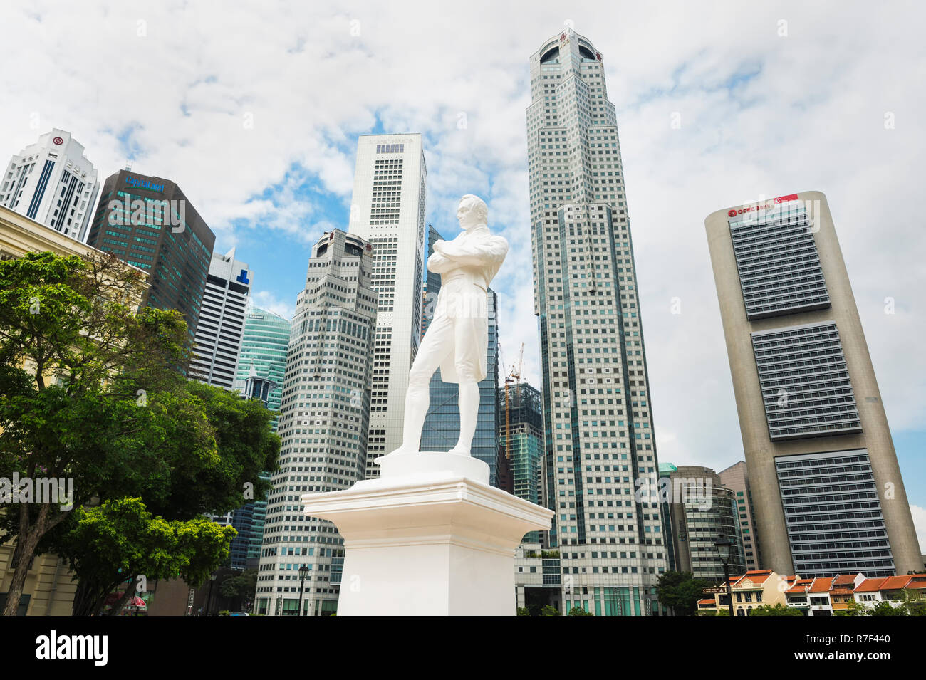 "Raffles Landing Site, Sir Thomas Stamford Raffles Statue, Singapur Stockfoto