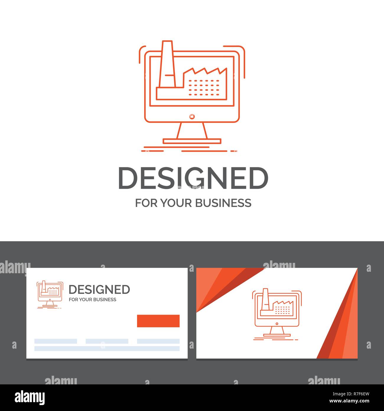 Business Logo Vorlage für die Digitale Fabrik, Fertigung, Produktion, Produkt. Orange Visitenkarten mit Logo Vorlage Stock Vektor