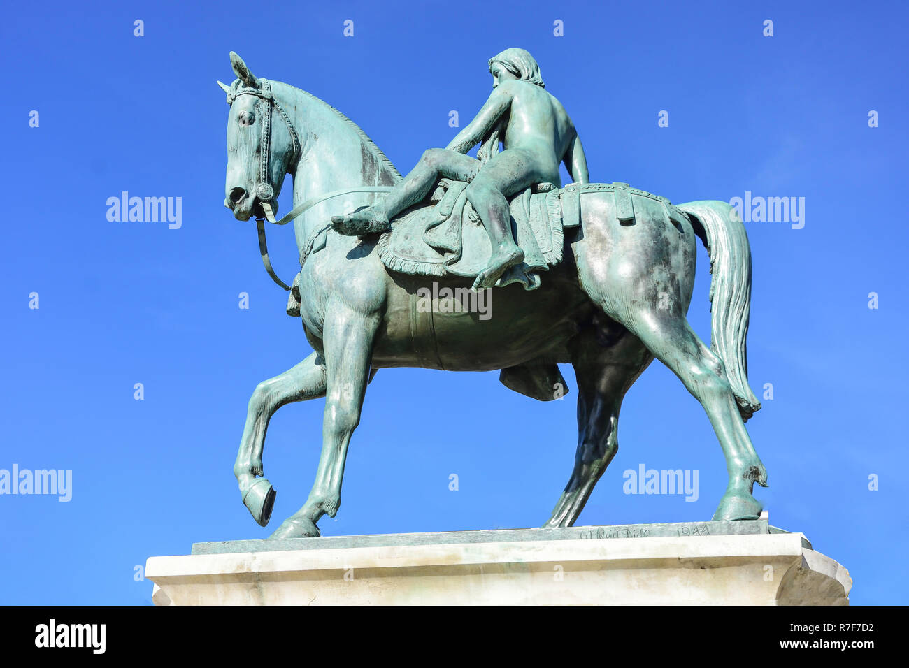 Lady Godiva Statue auf Fußgängerzone Broadgate Plaza, Coventry, West Midlands, England, Vereinigtes Königreich Stockfoto