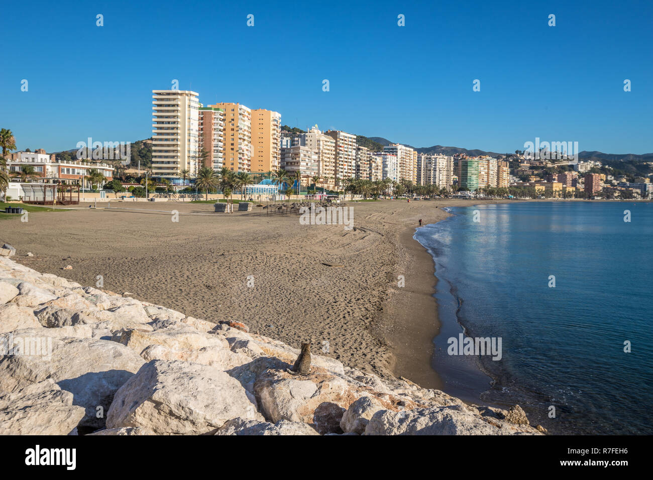 Schöner Strand in Malaga Stockfoto