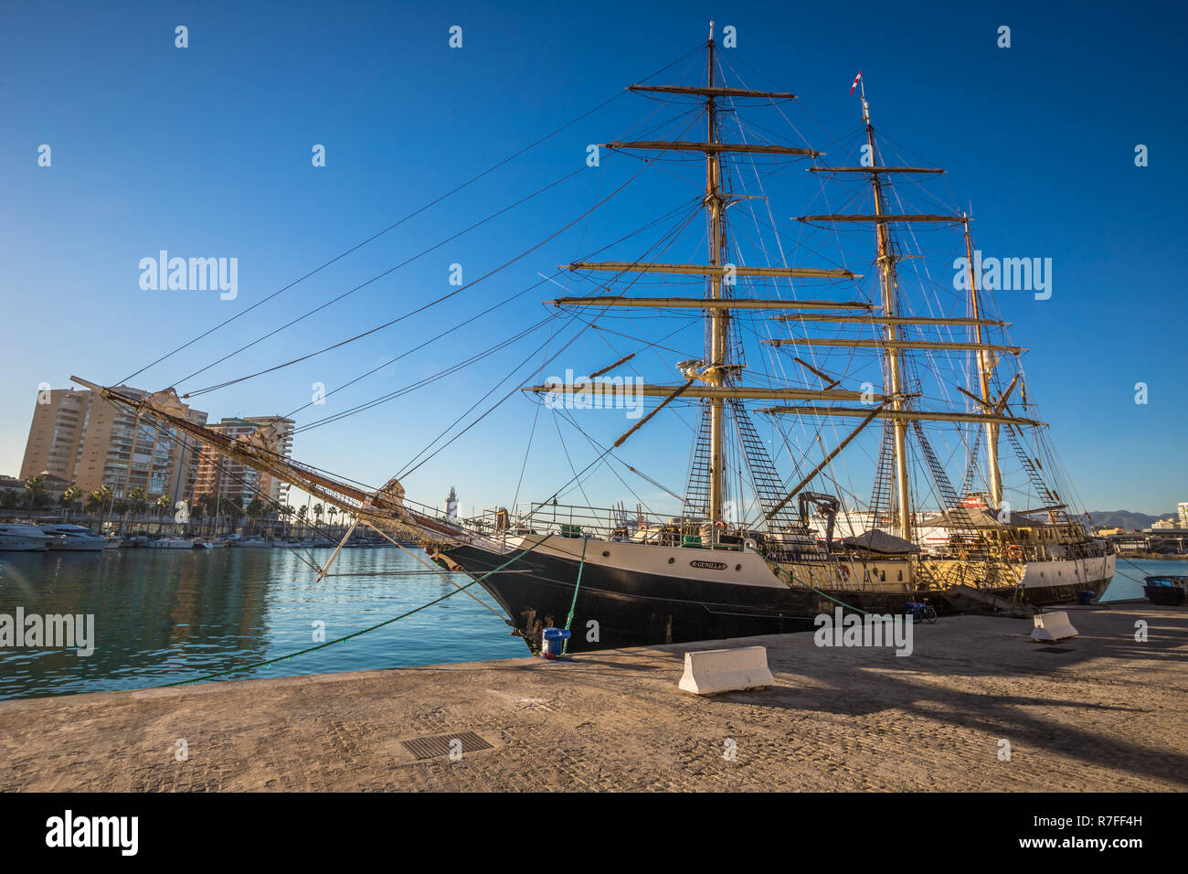 Schöne alte Hafen von Malaga Spanien Stockfoto