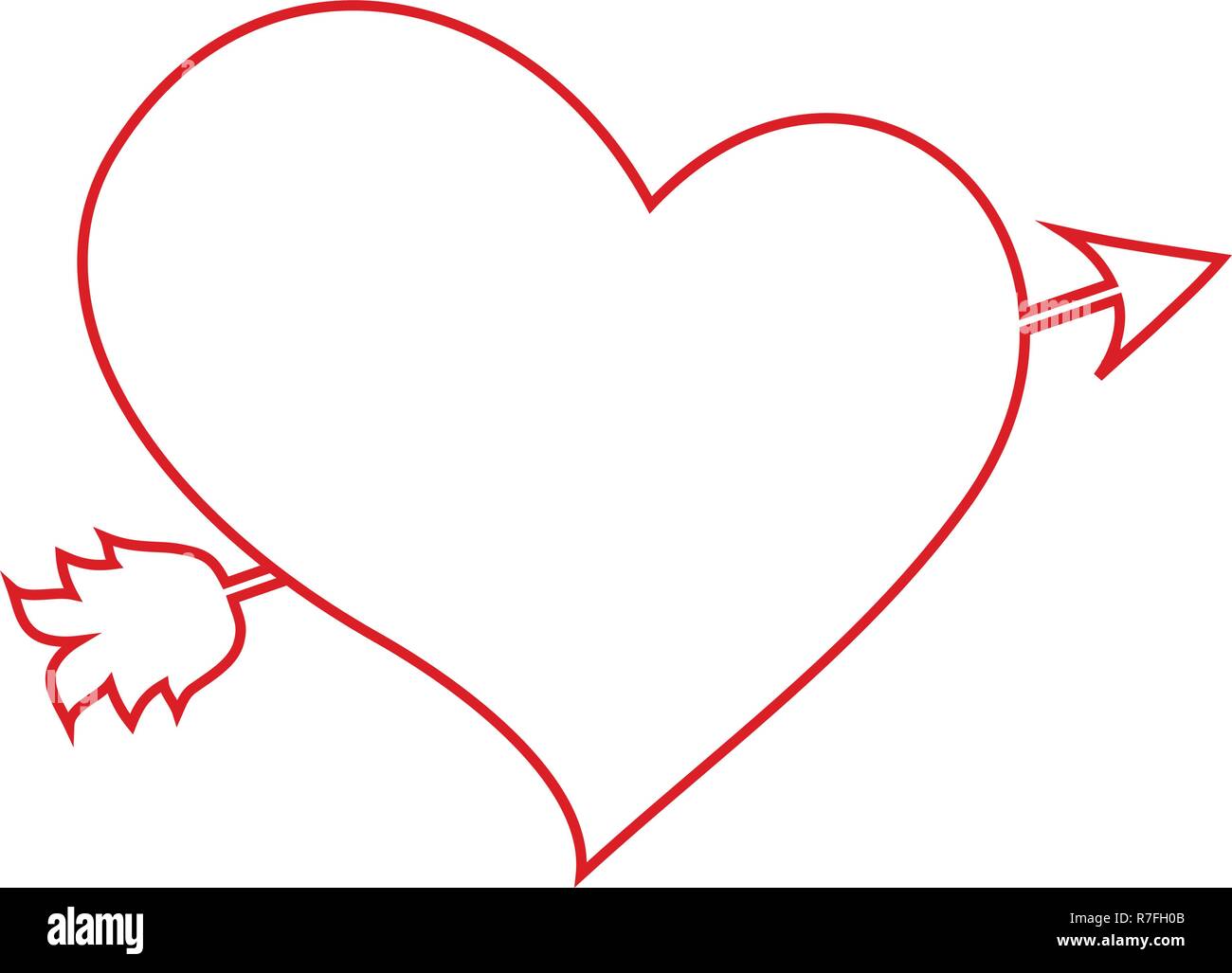 Vektor Umriss rot Herz mit Pfeil Skizze Abbildung durchbohrt. Element der farbigen Hochzeit Symbol für mobile Konzept- und Webanwendungen. Lovestruck oder Pfeil Stock Vektor