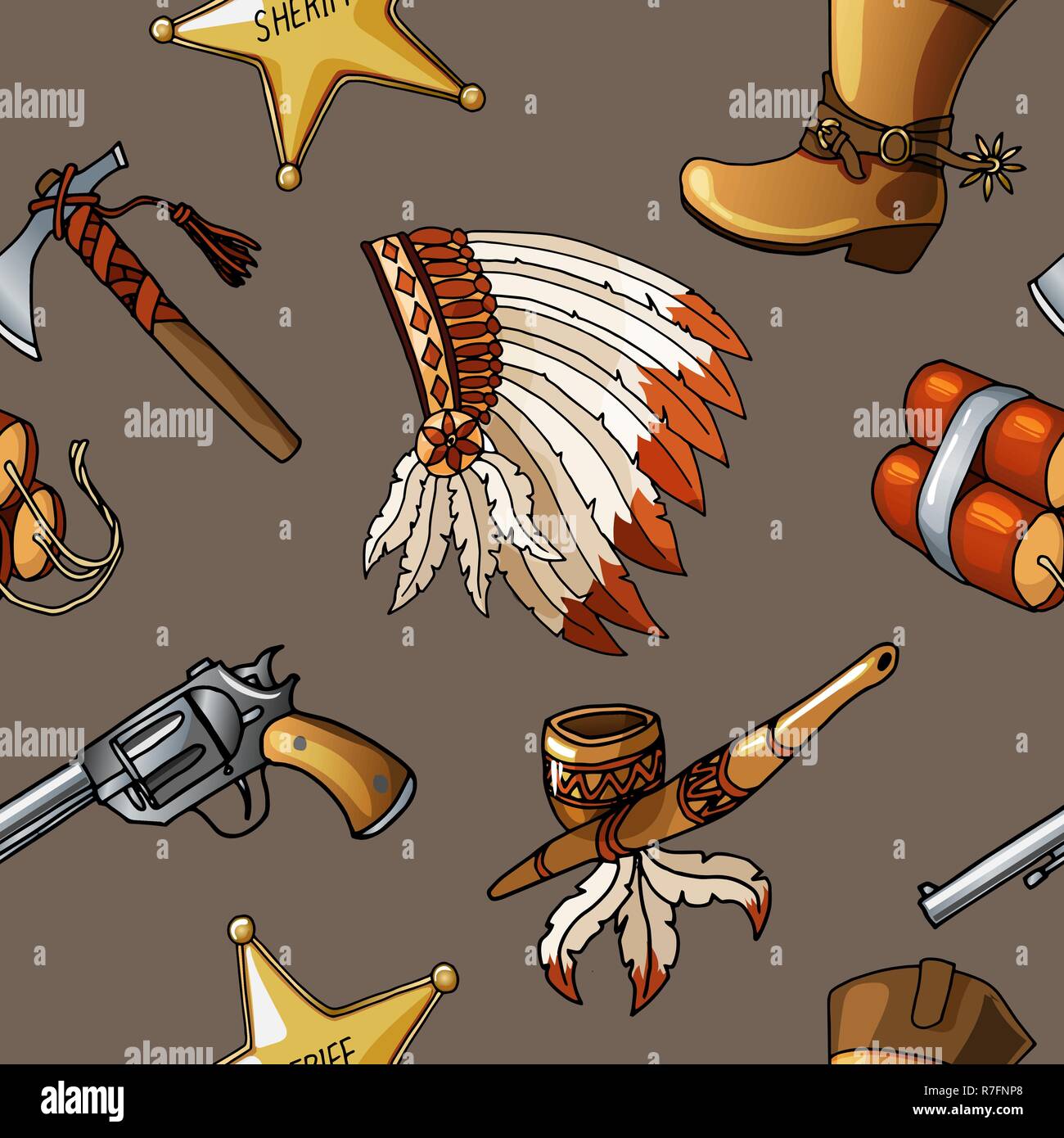 Die nahtlose Vektor Cowboys und Indianer Muster Junge textile Design Stock Vektor