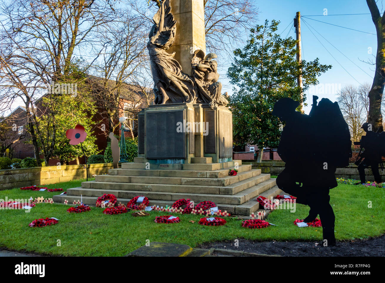 Radcliffe War Memorial auf Blackburn Straße, Radcliffe, Manchester. Stockfoto
