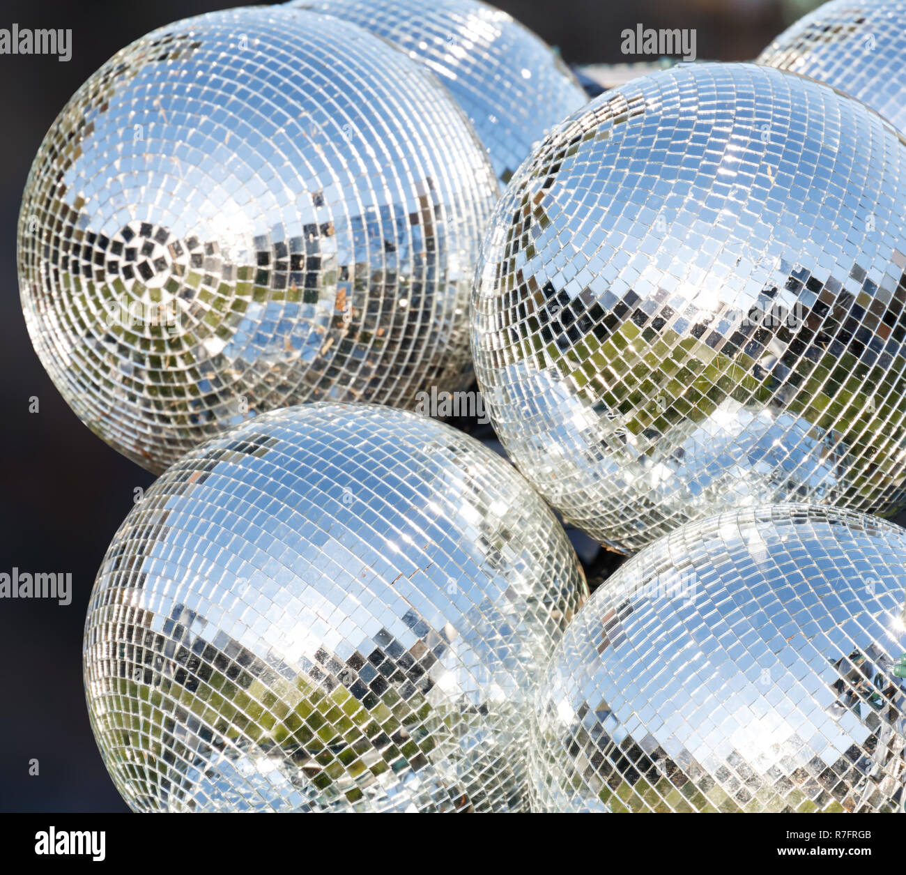 Silber disco Spiegelkugel Nahaufnahme Stockfoto