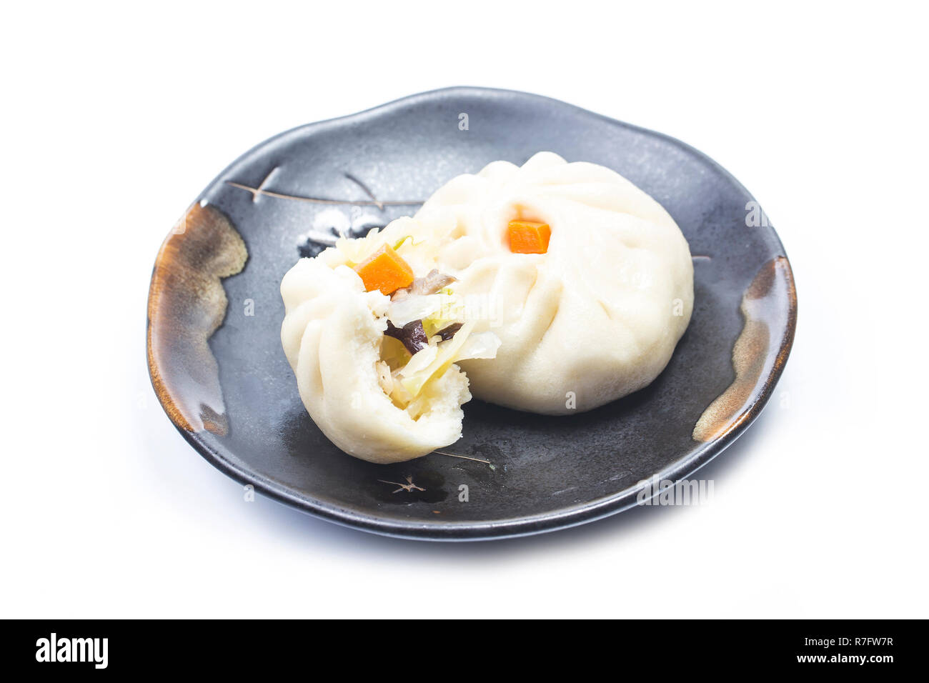 Chinesisches Essen gedämpft gefüllte Brötchen closeup Foto auf weißem Hintergrund Stockfoto