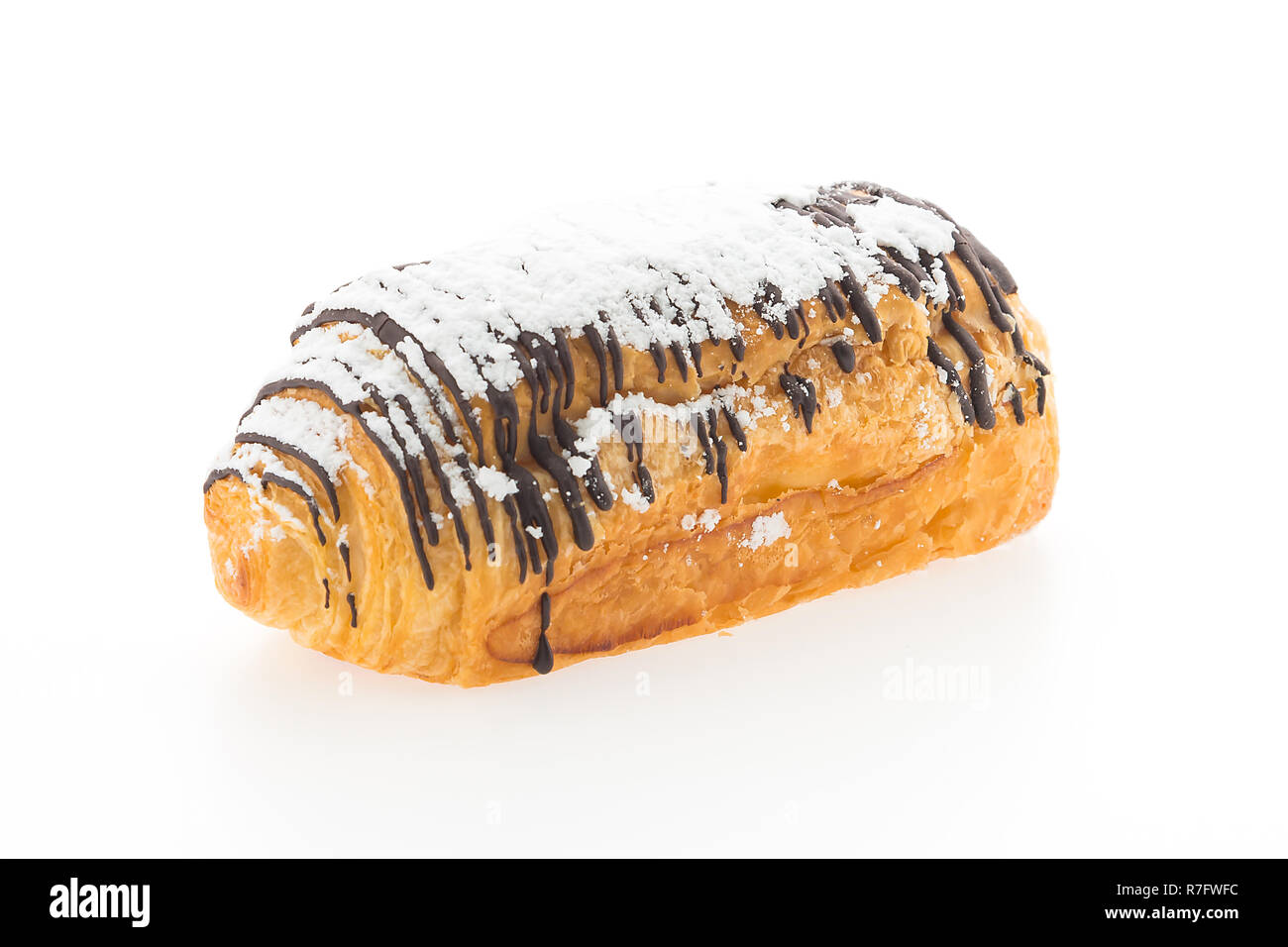Croissant Schokolade auf weißem Hintergrund Stockfoto