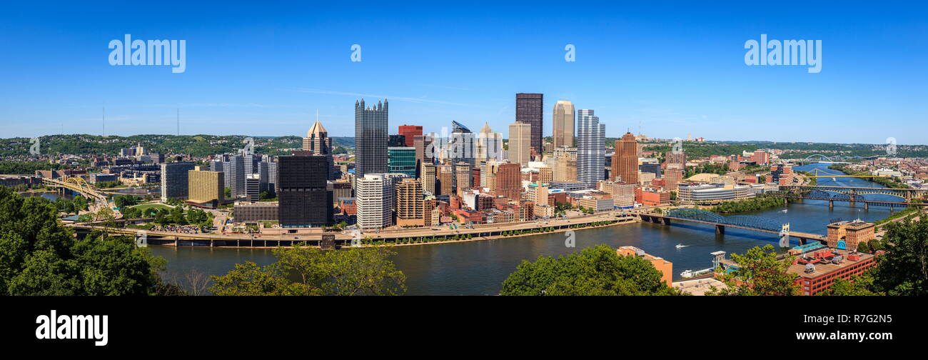 Panoramablick von der Innenstadt von Pittsburgh, Pennsylvania Stockfoto