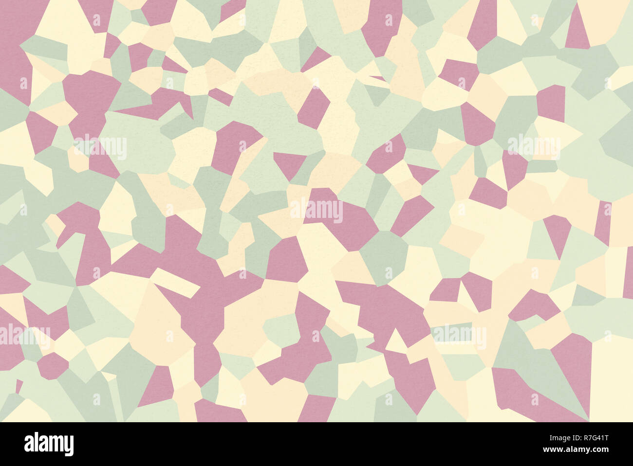 Gelb Grün Mosaik von abstrakten geometrischen Formen mit China Rose, Medium Champagner, Salbei, Peach-Orange, dunkle Meer grün Farben, aquarell papier Text Stockfoto