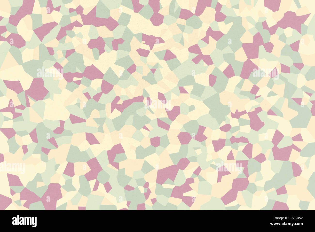 Gelb Grün Mosaik von abstrakten geometrischen Formen mit China Rose, Medium Champagner, Salbei, Peach-Orange, dunkle Meer grün Farben, aquarell papier Text Stockfoto