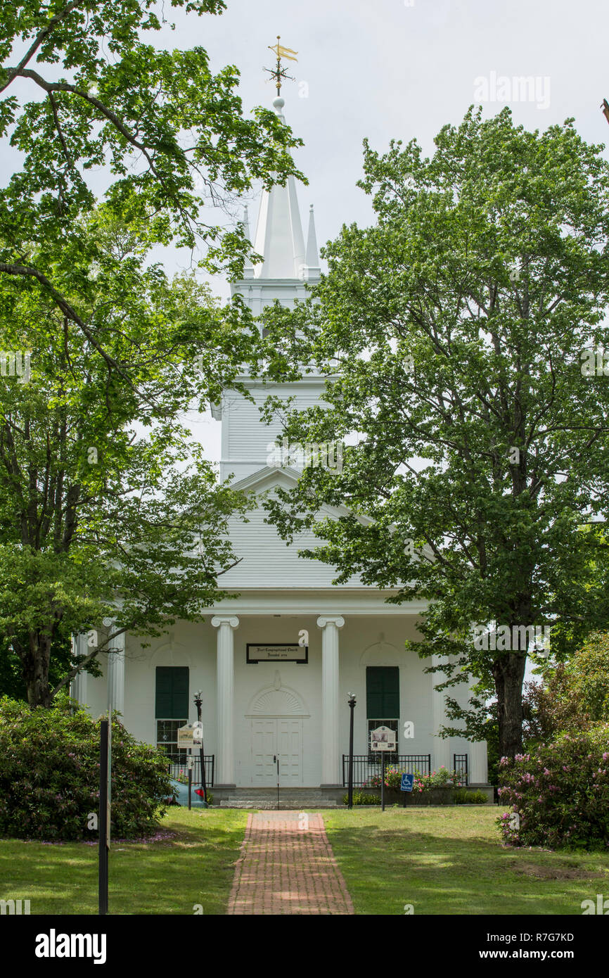 Erste Gemeindekirche, Wiscasset, Maine. In der Innenstadt von Wiscasset