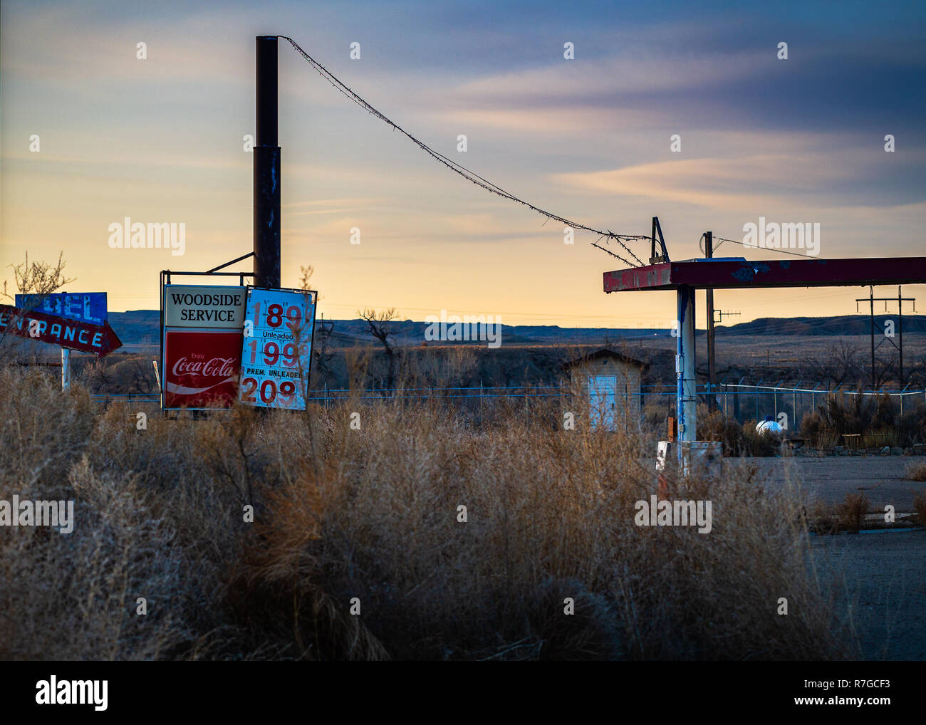 Alte Tankstelle längst geschlossen. Stockfoto