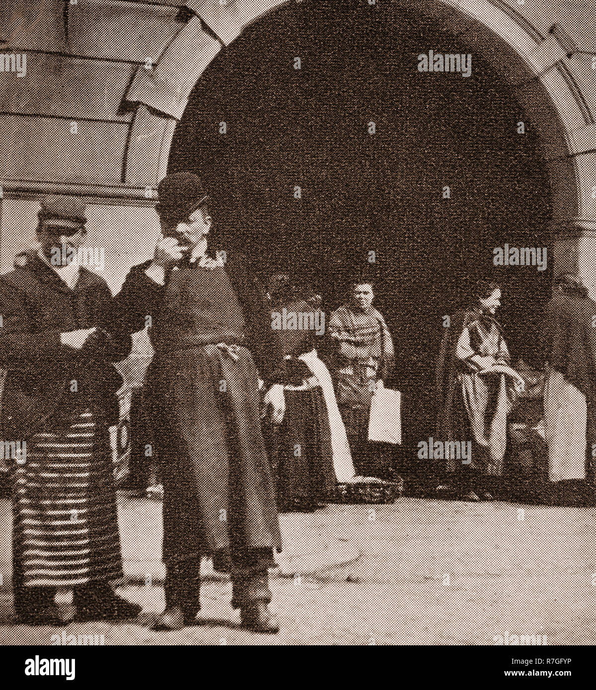 Leben für die Volksmusik im Viktorianischen Tage... Hetzer am grossen Fischmarkt Charlotte Street, Liverpool, Merseyside, England Stockfoto