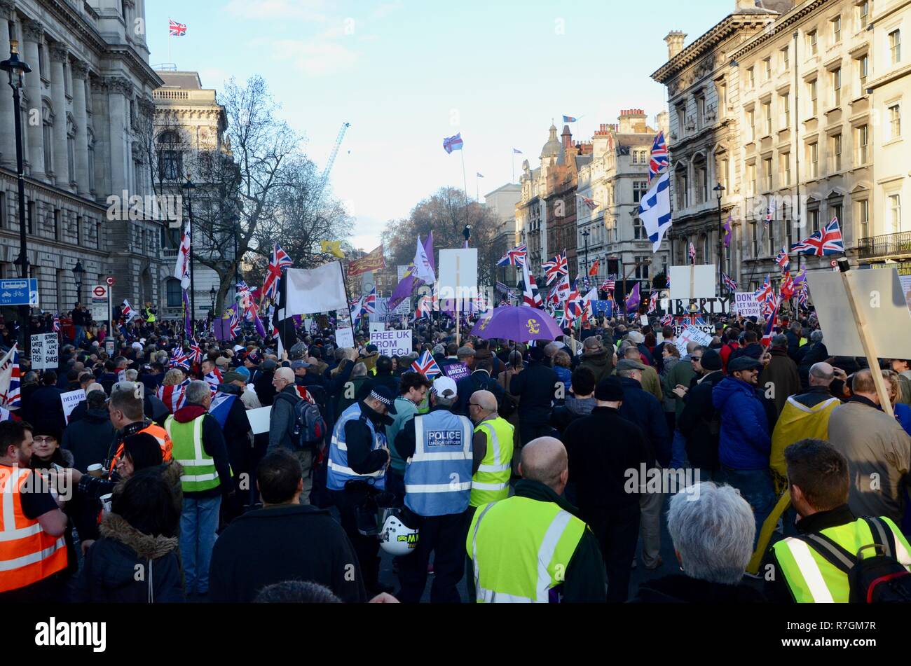 Brexit Verrat UKIP März mit Tommy Robinson in London, 9. Dezember 2018 Stockfoto