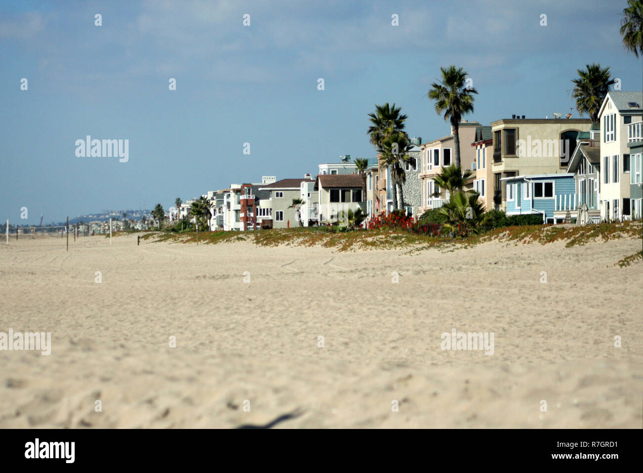 Häuser am Strand in Santa Monica, CA, USA Stockfoto