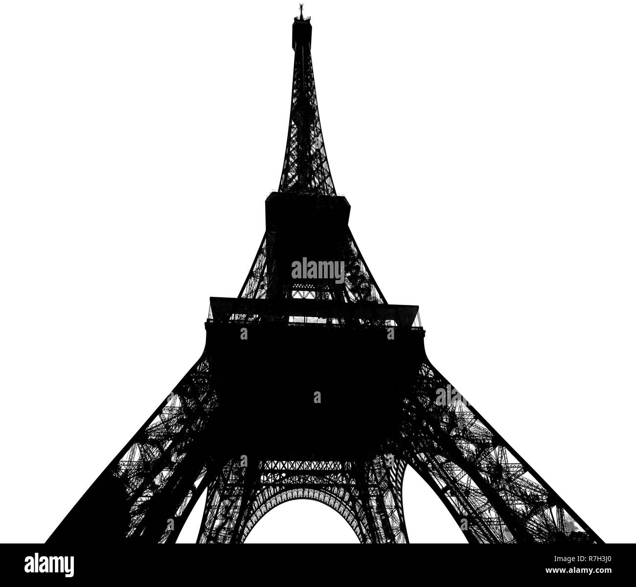 Die Stadt Paris Frankreich und Eiffelturm Silhouette auf weißem isoliert. Vertikale erschossen. Stockfoto