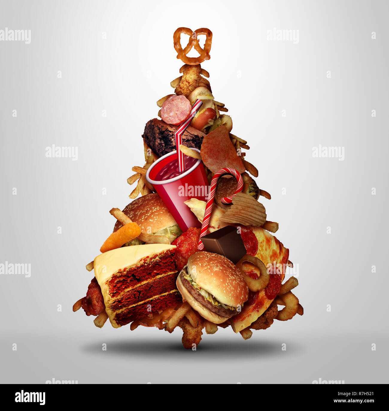 Weihnachten Essen und Ernährung Themen im Winter urlaub Ernährung und Adipositas Konzept mit 3D-Illustration Elemente. Stockfoto