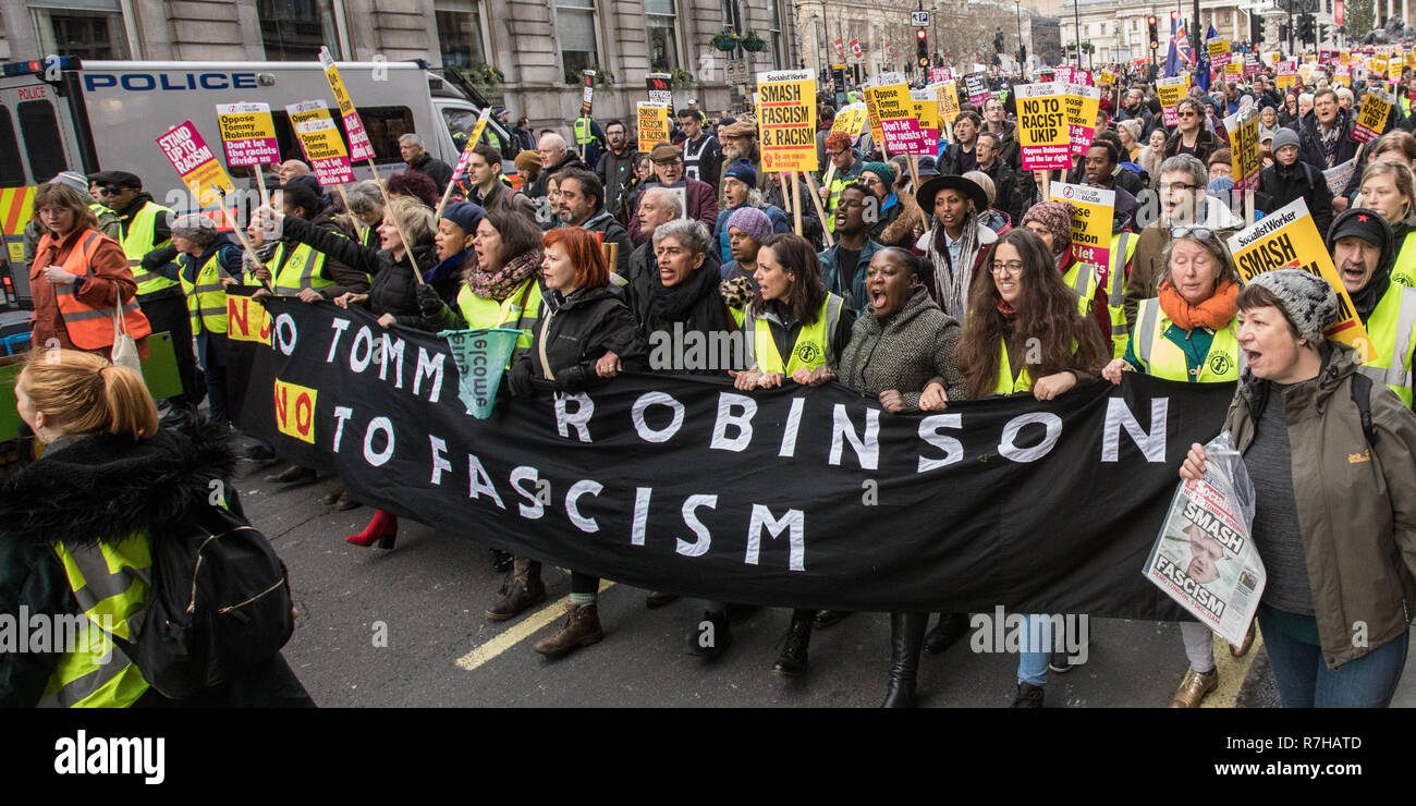 London, Großbritannien. 9 Dez, 2018. Tausende marschierten in einer anti-rassistischen Zähler Demonstration gegen Rechts organisiert "Brexit Verrat" März in Central London und stark unterlegenen der rassistischen UKIP led März. Quelle: David Rowe/Alamy leben Nachrichten Stockfoto