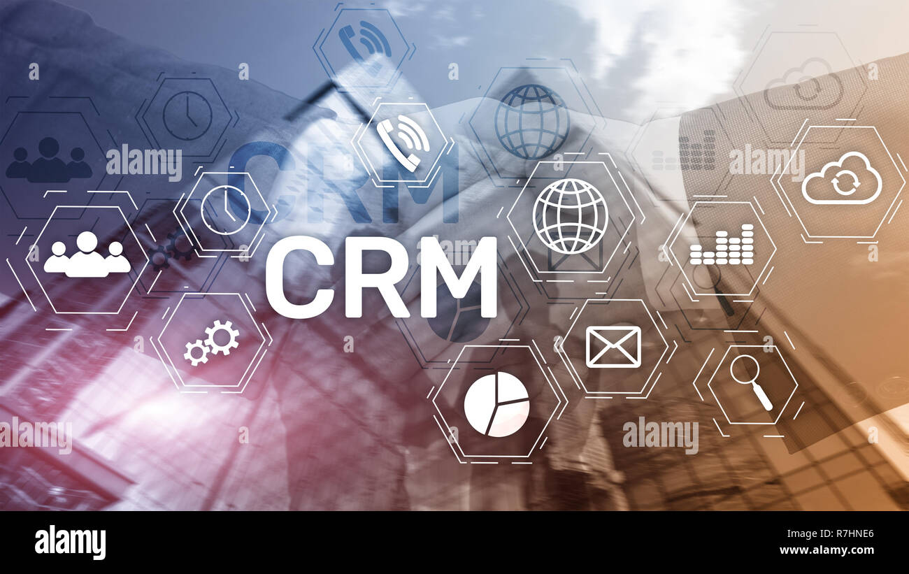 CRM, Customer Relationship Management System, das auf abstrakte verschwommenen Hintergrund. Stockfoto