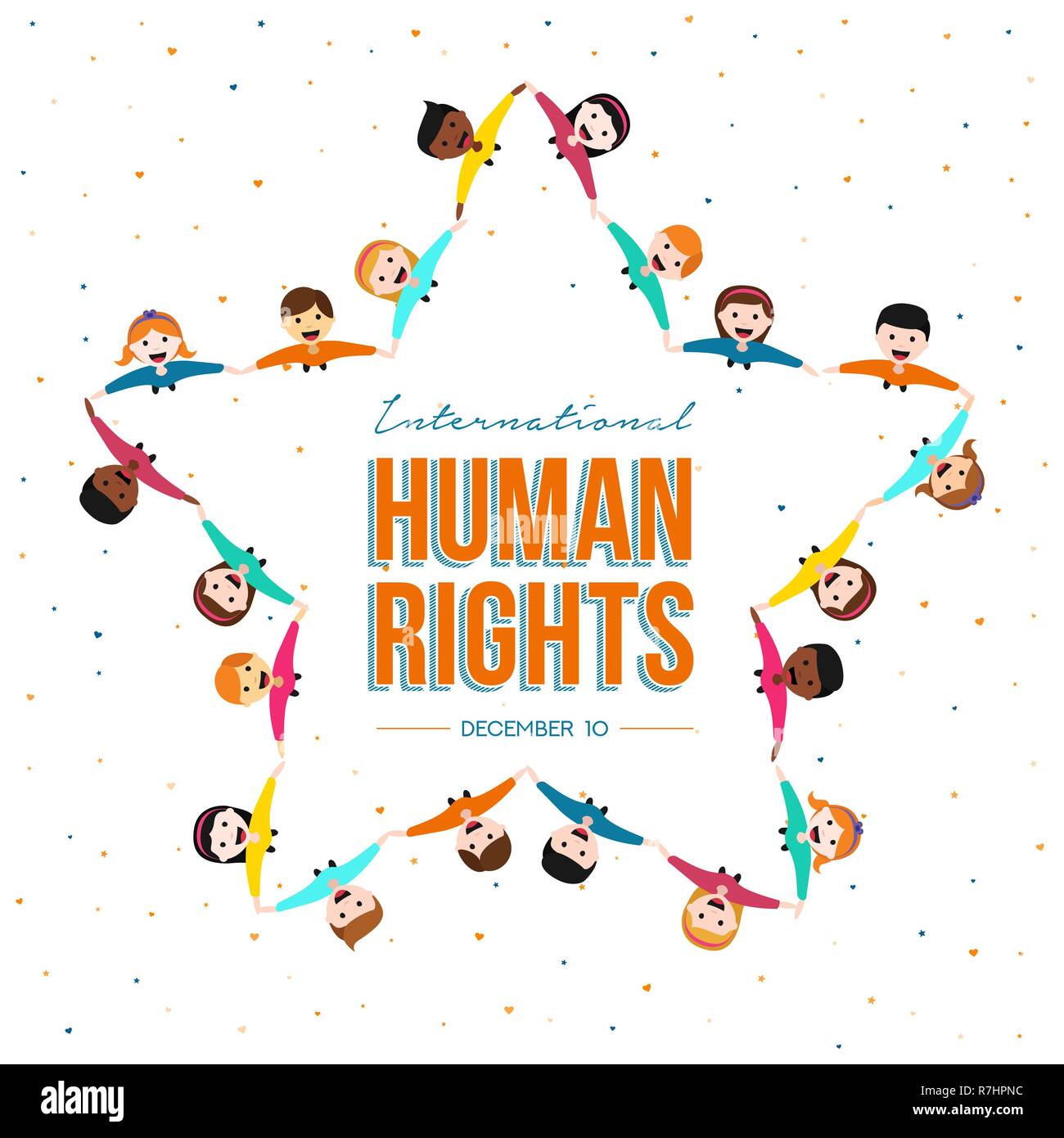 Die internationalen Menschenrechte Monat Abbildung für globale Gleichheit und Frieden mit verschiedensten Menschen Freund Gruppe macht. Stock Vektor