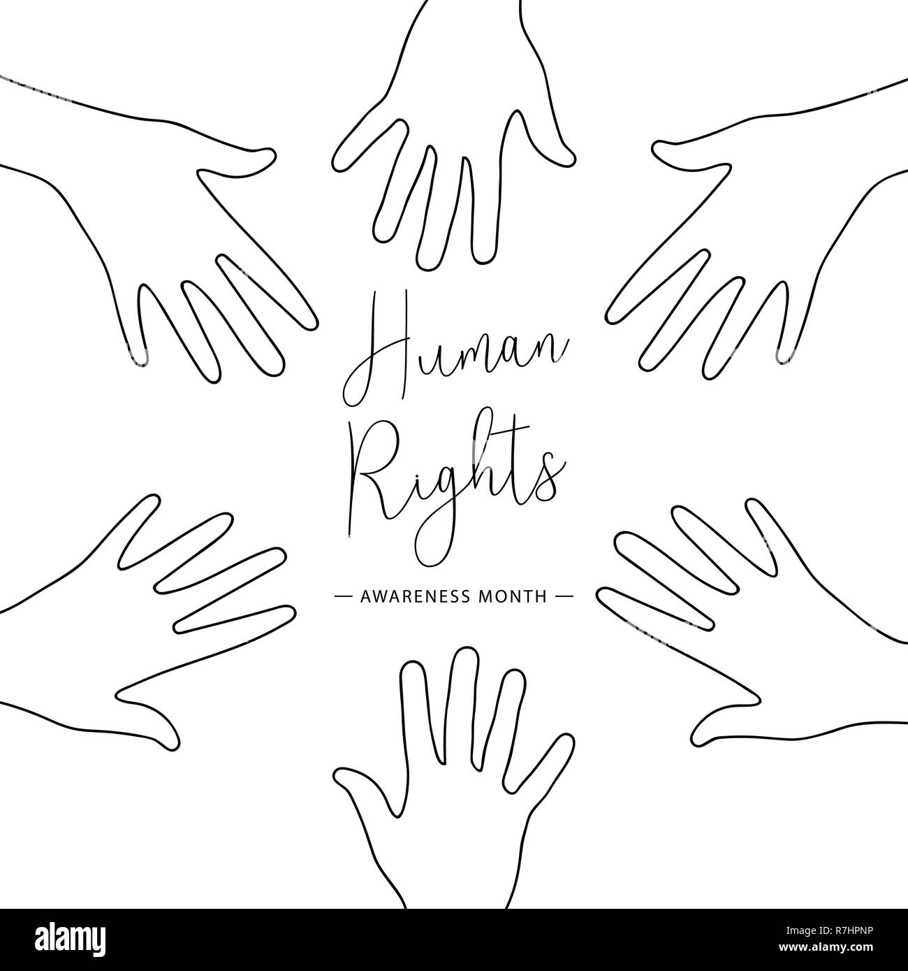 Die internationalen Menschenrechte ßtsein Monat Abbildung für globale Gleichheit und Frieden mit Menschen die Hände, soziale Hilfe Konzept. Stock Vektor